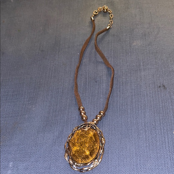 Brown and Gold Pendant Necklace leather strap Fashion jewelry - Picture 1 of 6